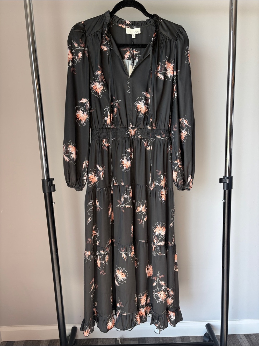 🆕 NWT Pinch Women's Black Floral Long Sleeve Maxi Dress